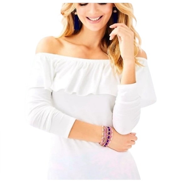 Lilly Pulitzer Augustus Off Shoulder White Ruffle Top XXS - Picture 1 of 6